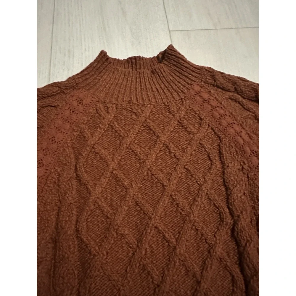 Free People Oversized Chunky Knit Mock Neck Sweater Sz S Rust Color‎ Cozy